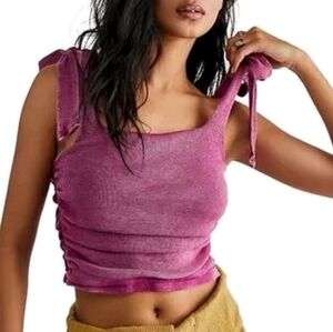 Free People Boulevard Rouched Cropped Tank Dragonfruit Medium Ribbed Pink Crop